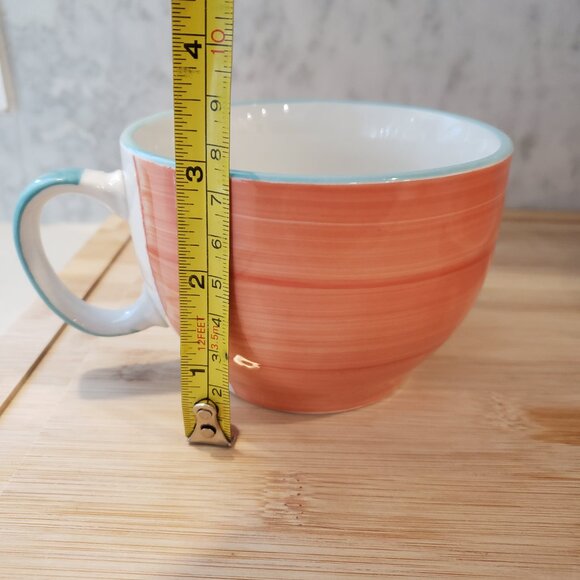 Rialto Genuine Stoneware 2 pink and blue coffee tea mugs with saucers - Picture 3 of 8